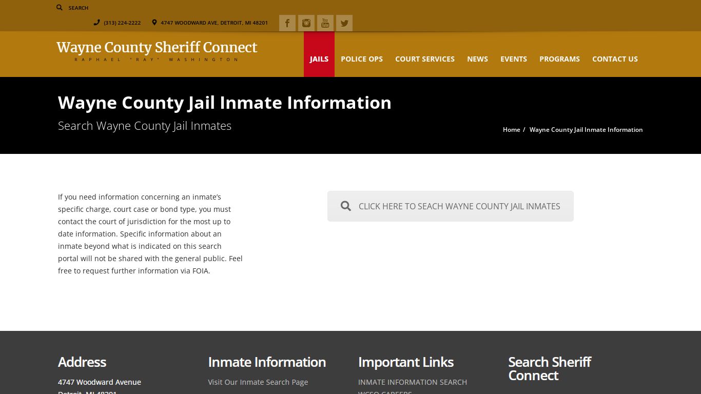 Wayne County Jail Inmate Information | Sheriff Connect
