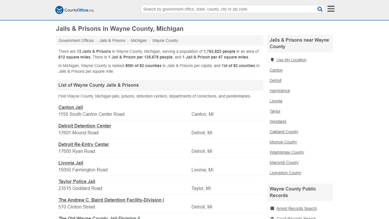 Jails & Prisons - Wayne County, MI (Inmate Rosters & Records)